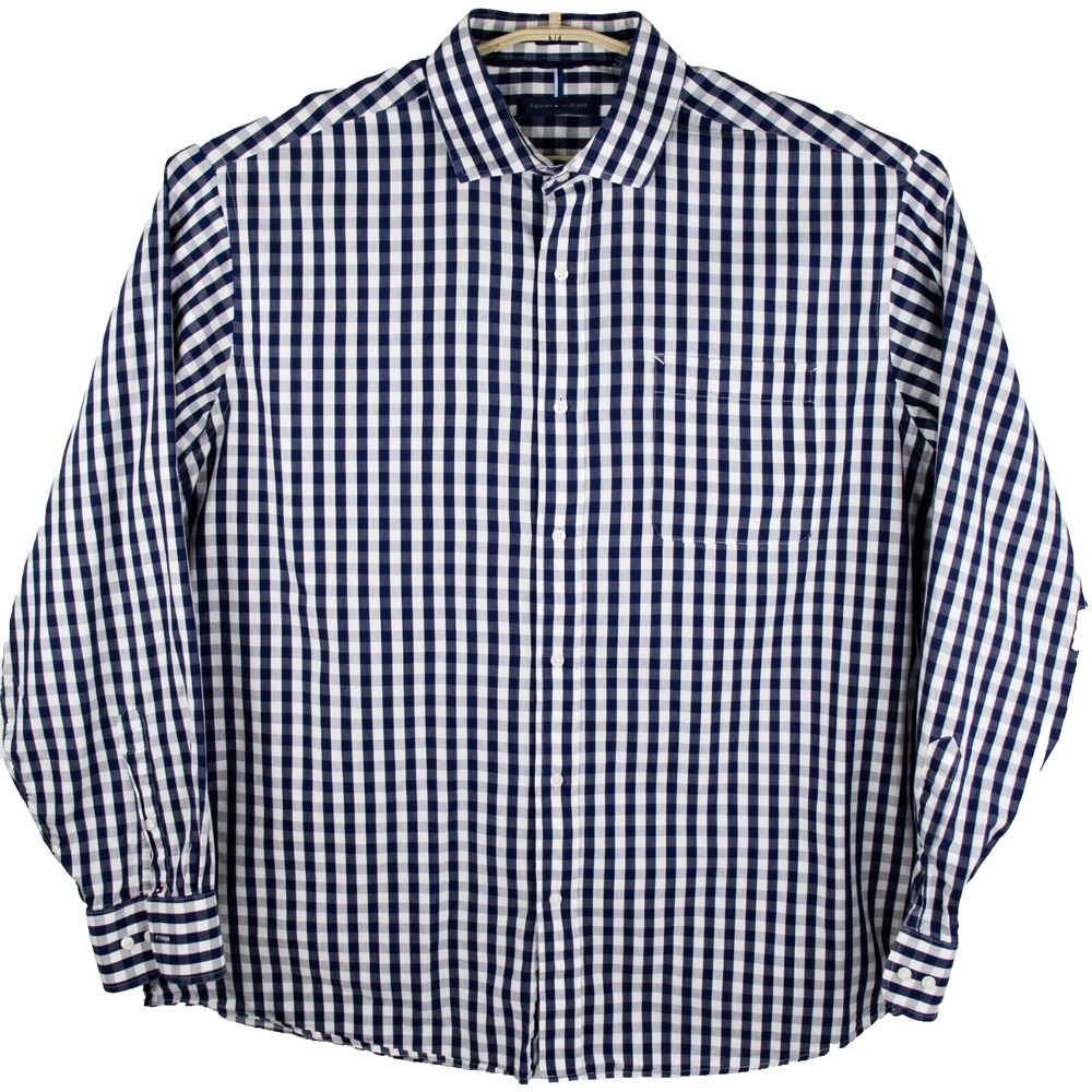 Tommy Hilfiger Gingham Plaid Long Sleeve Dress Shirt Mens XL 17-17 1/2 36/37